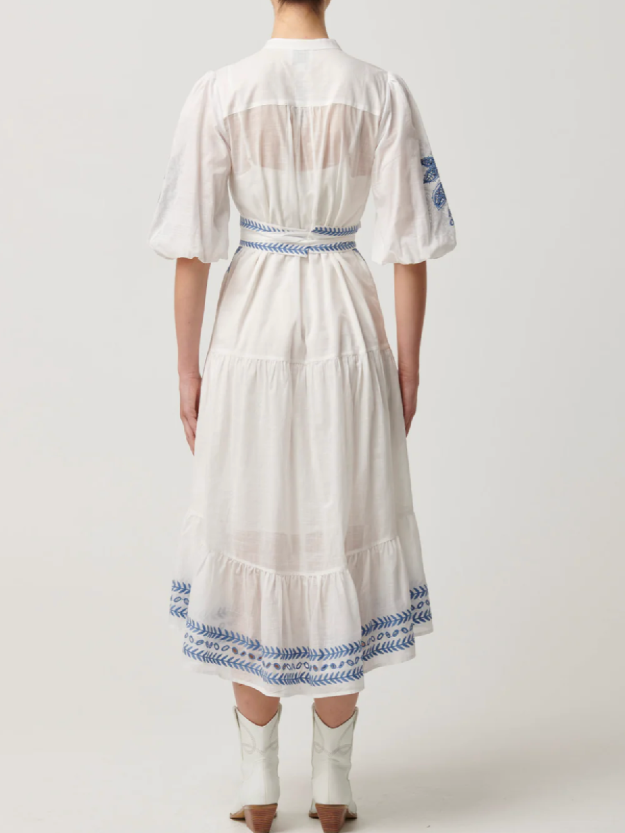 Embroidered Cotton Long-sleeved Dress