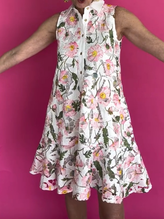Adorable Sleeveless Lace Floral Dress