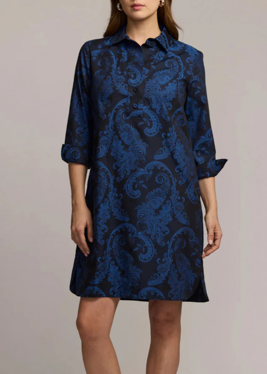 3/4 Sleeve Paisley Jacquard Dress