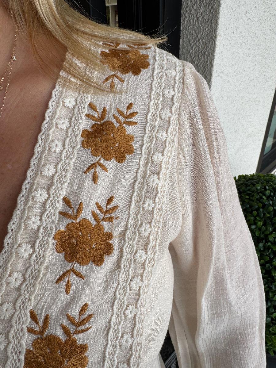 V-neck Cotton Cream Dress