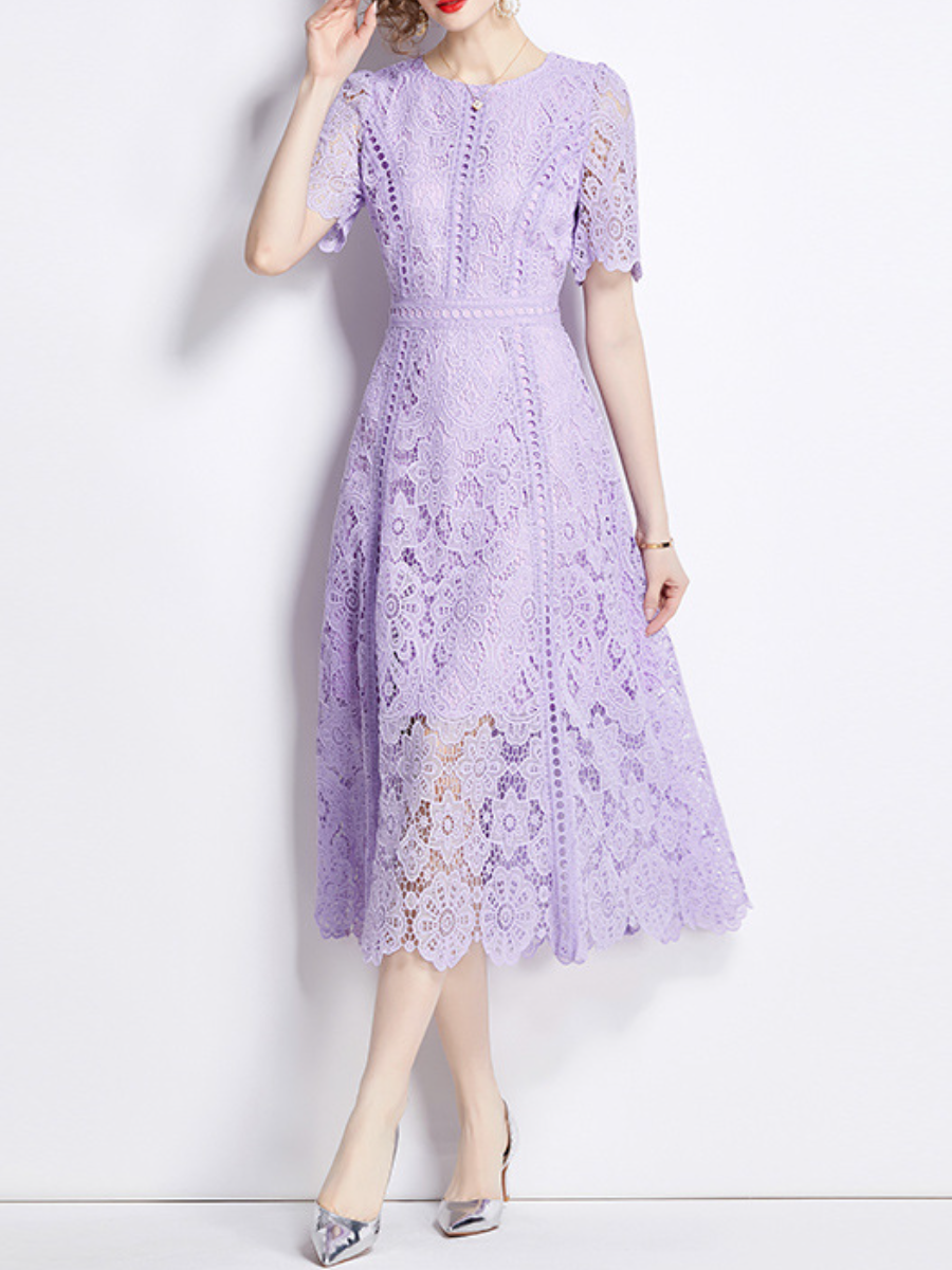 Short Sleeve Lace Hollow Dress