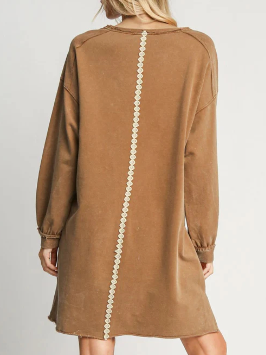 Lace Applique Frayed Hem Terry Dress