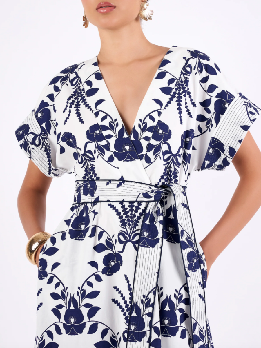 V Neck Poppy Print A-Line Dress
