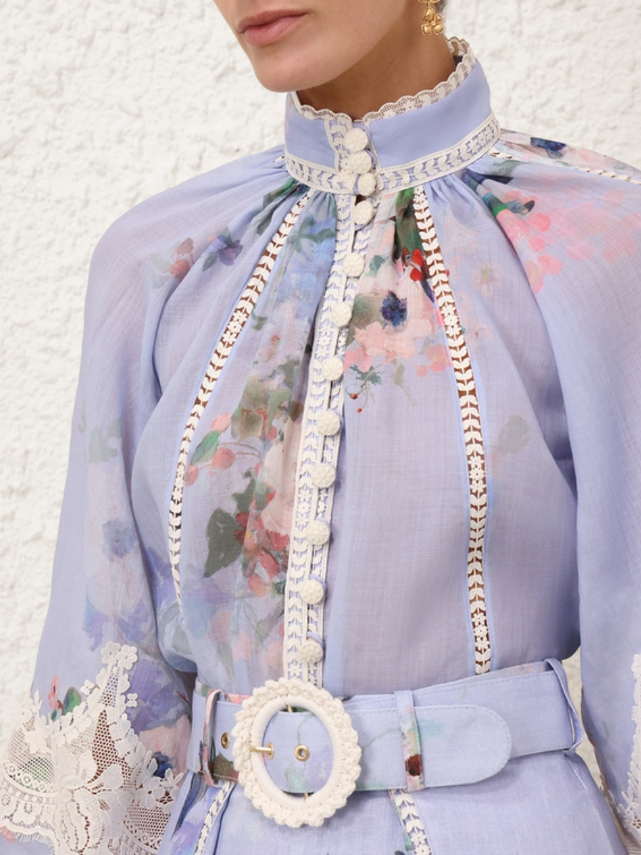 Ruffled Lace-trimmed Floral Set