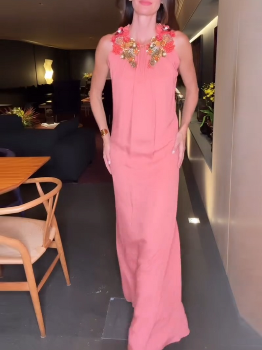 Gorgeous Jeweled Neckline Sleeveless Dress