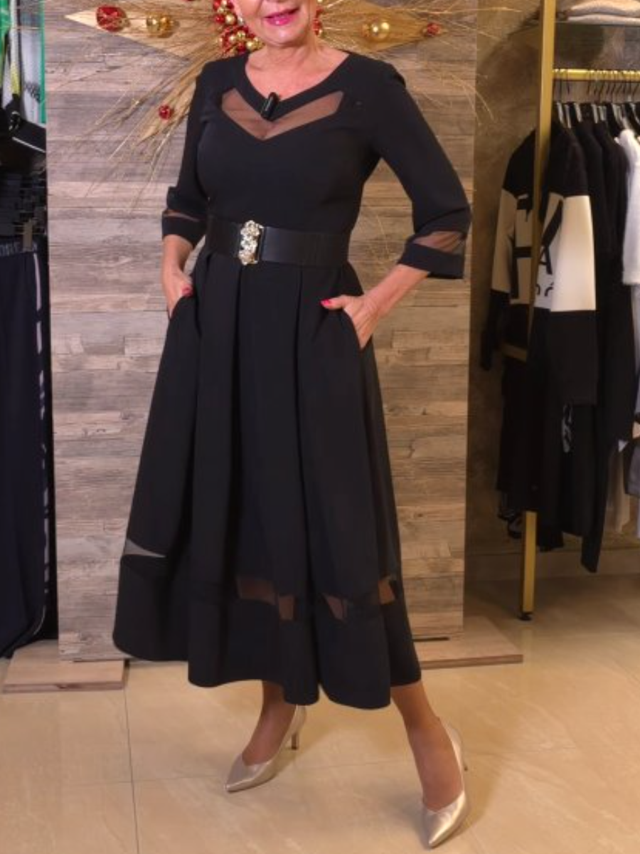 Long Sleeve V Neck Mesh Dress