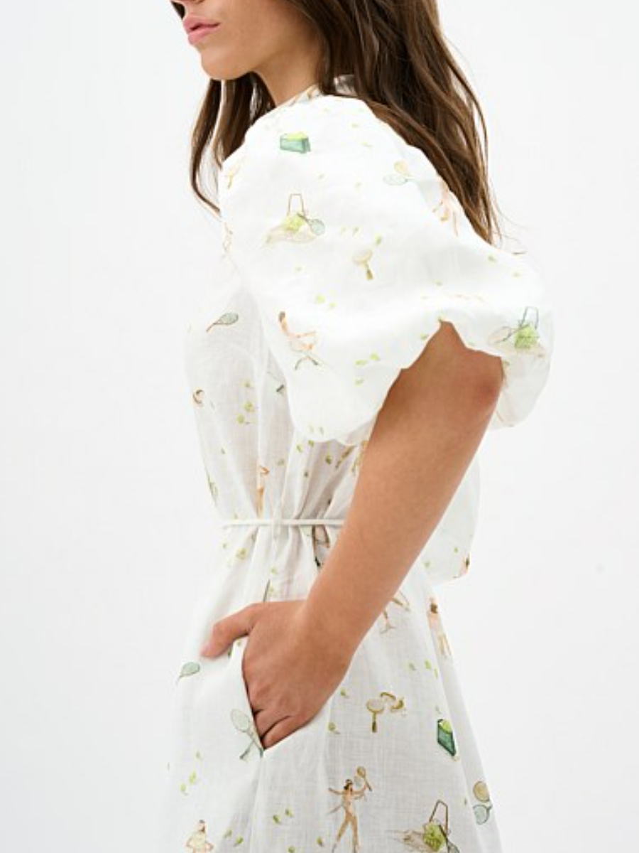 Puff Sleeve Printed Shirt Dress