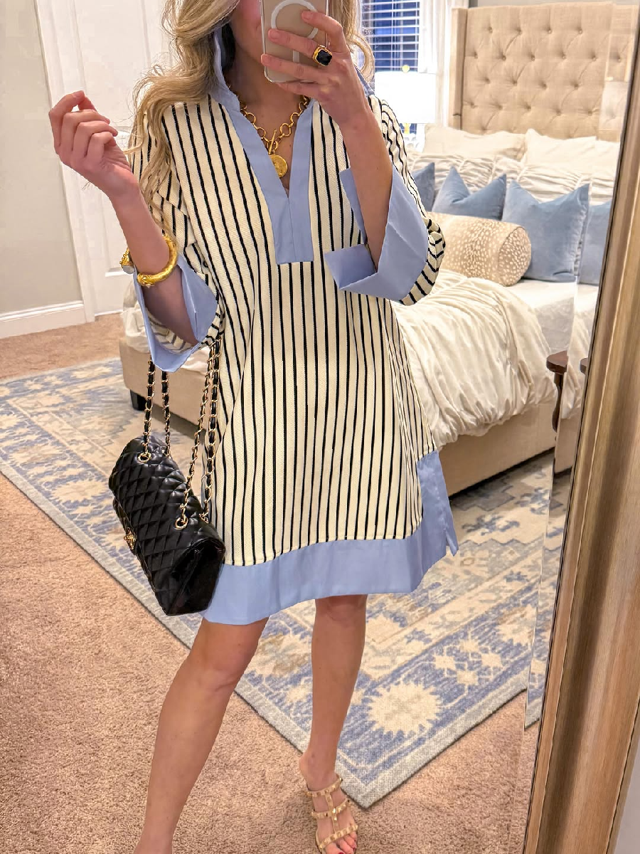Gathering Stripe Mini Dress