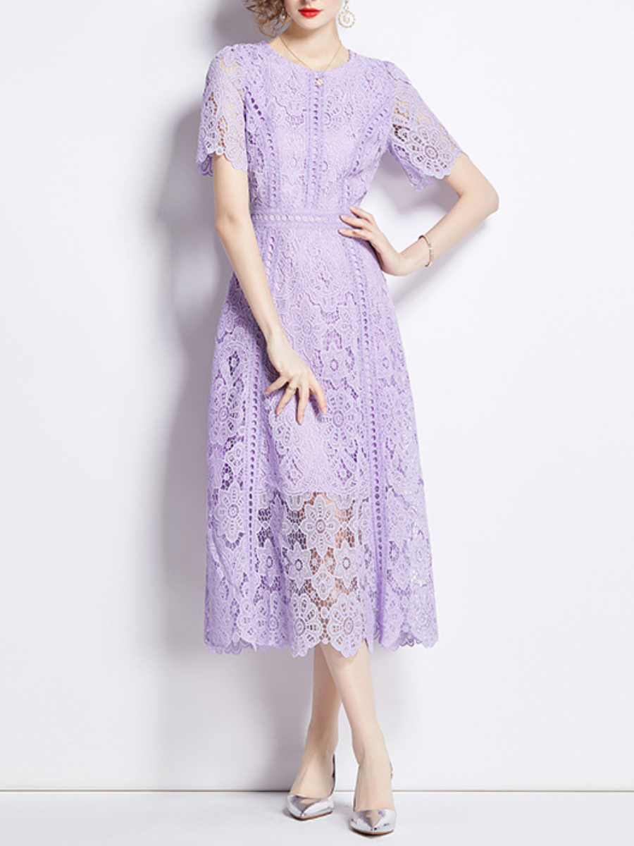 Short Sleeve Lace Hollow Dress