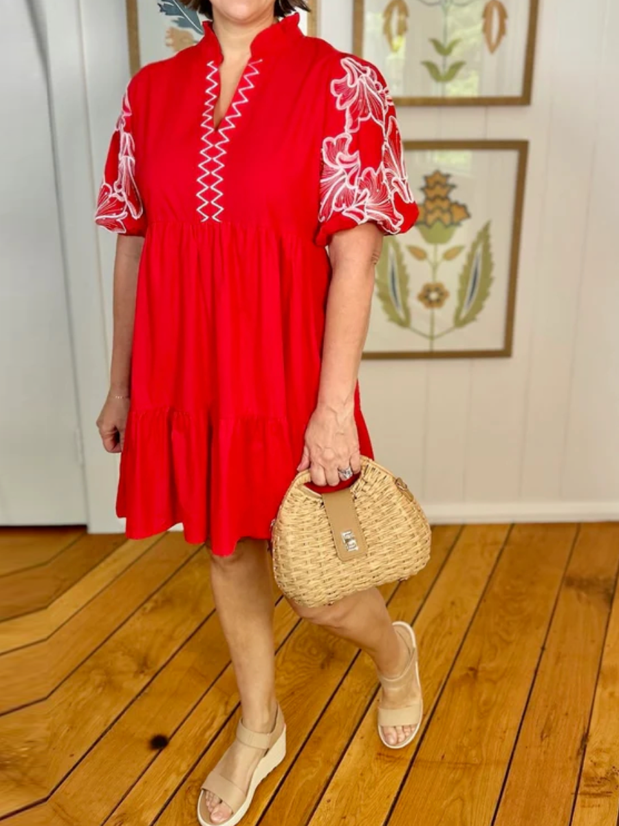 Chic Embroidered Sleeve Dress