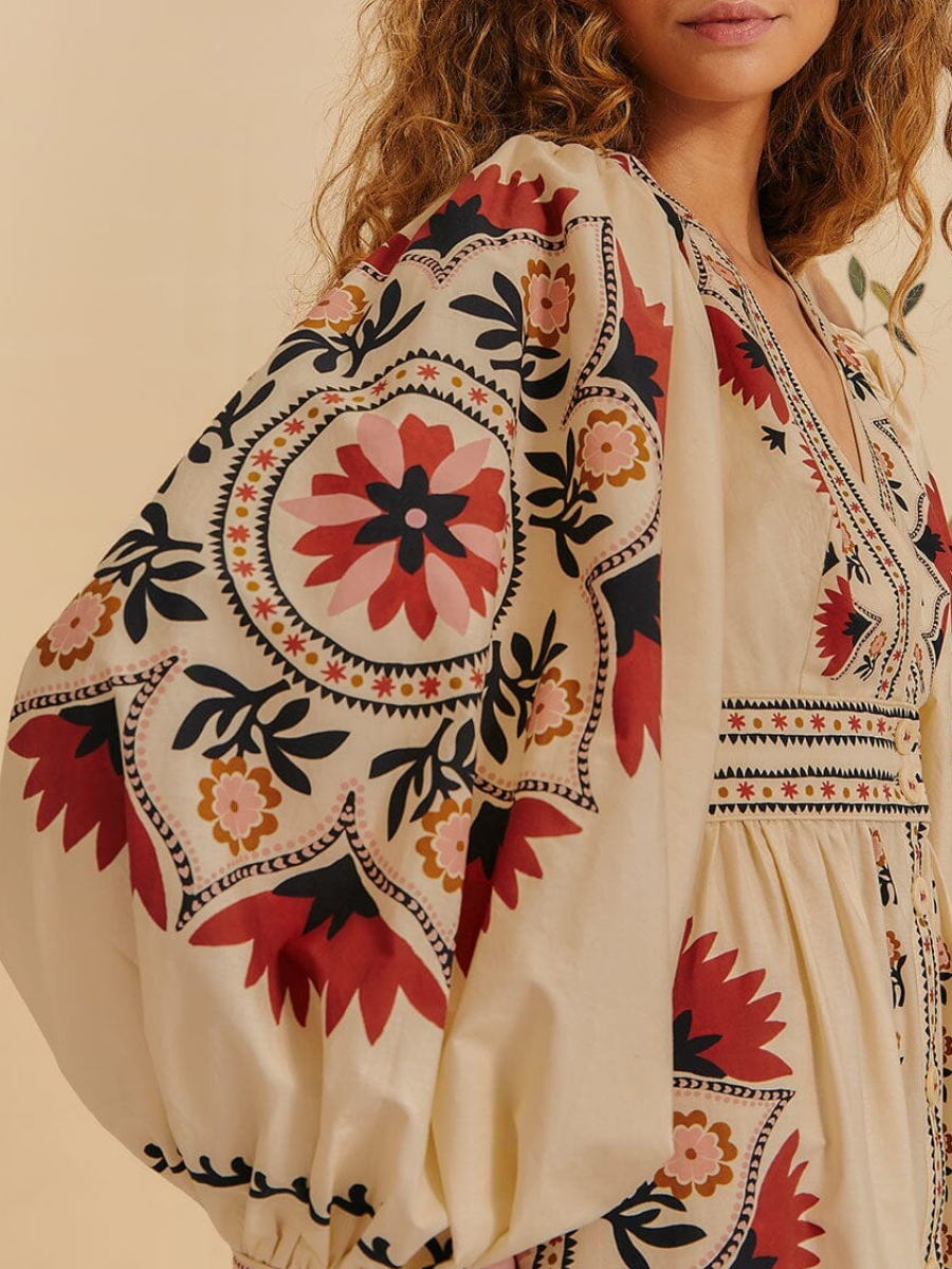 Cream Cashew Mandala Maxi Dress