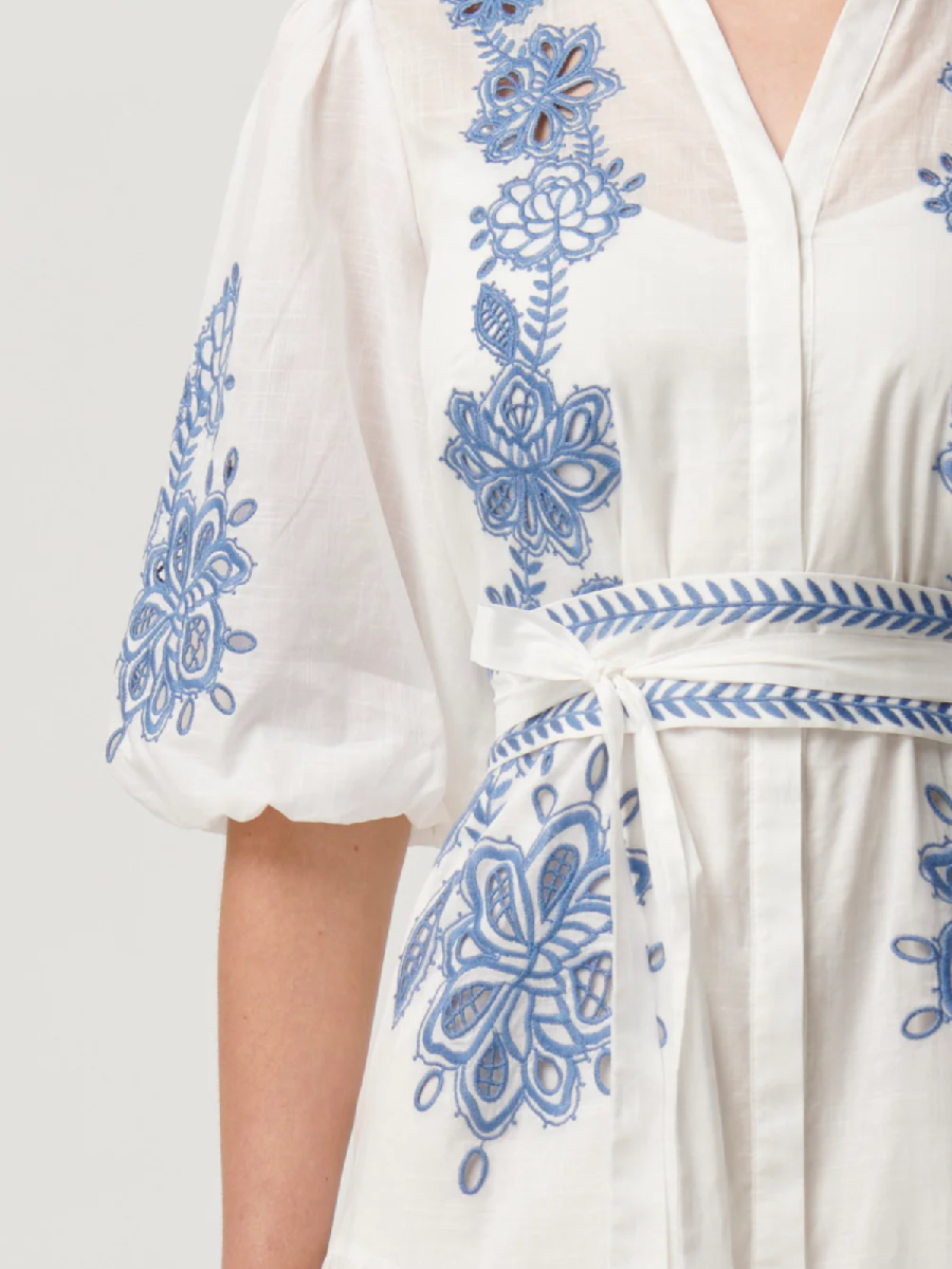 Embroidered Cotton Long-sleeved Dress