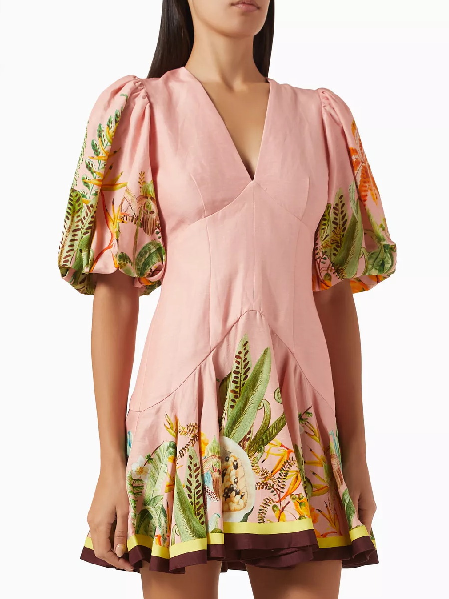 Linen Blend Papaya Mini Dress