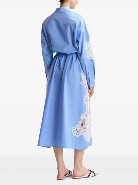 Blue Stripe Embroidered Shirt Dress