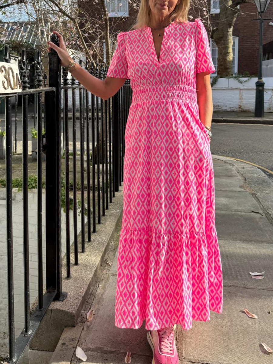 Elastic Waist Puffed Sleeves Dress