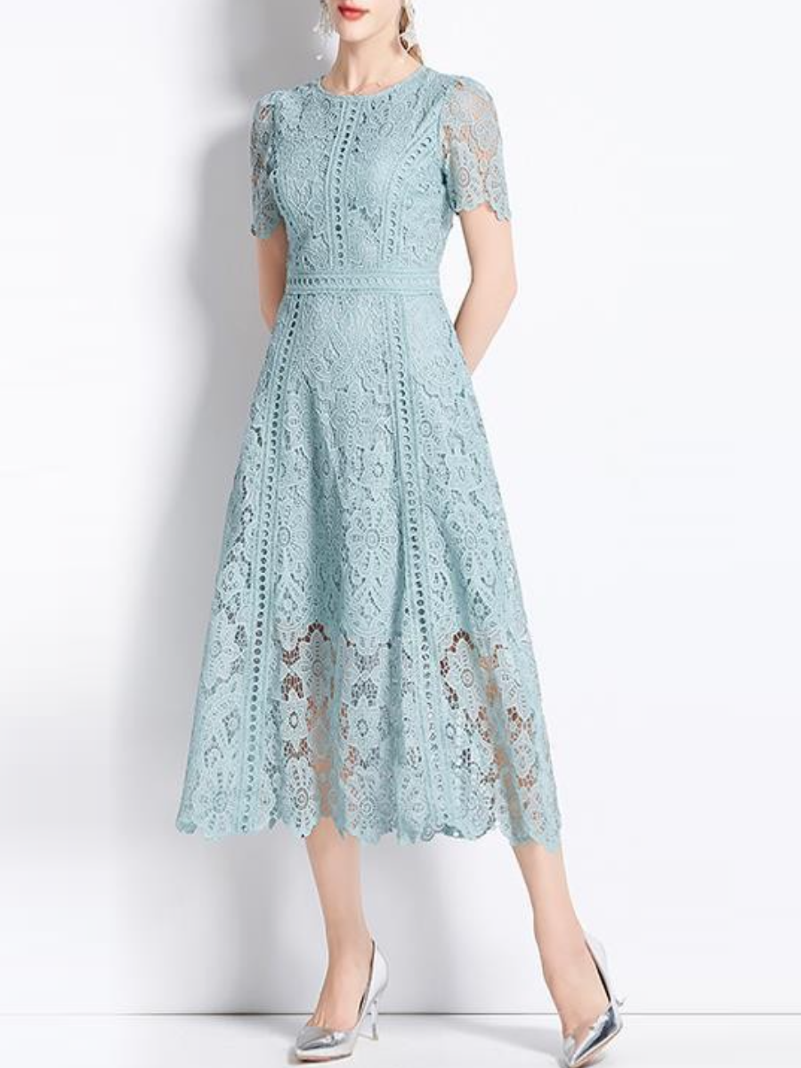 Short Sleeve Lace Hollow Dress