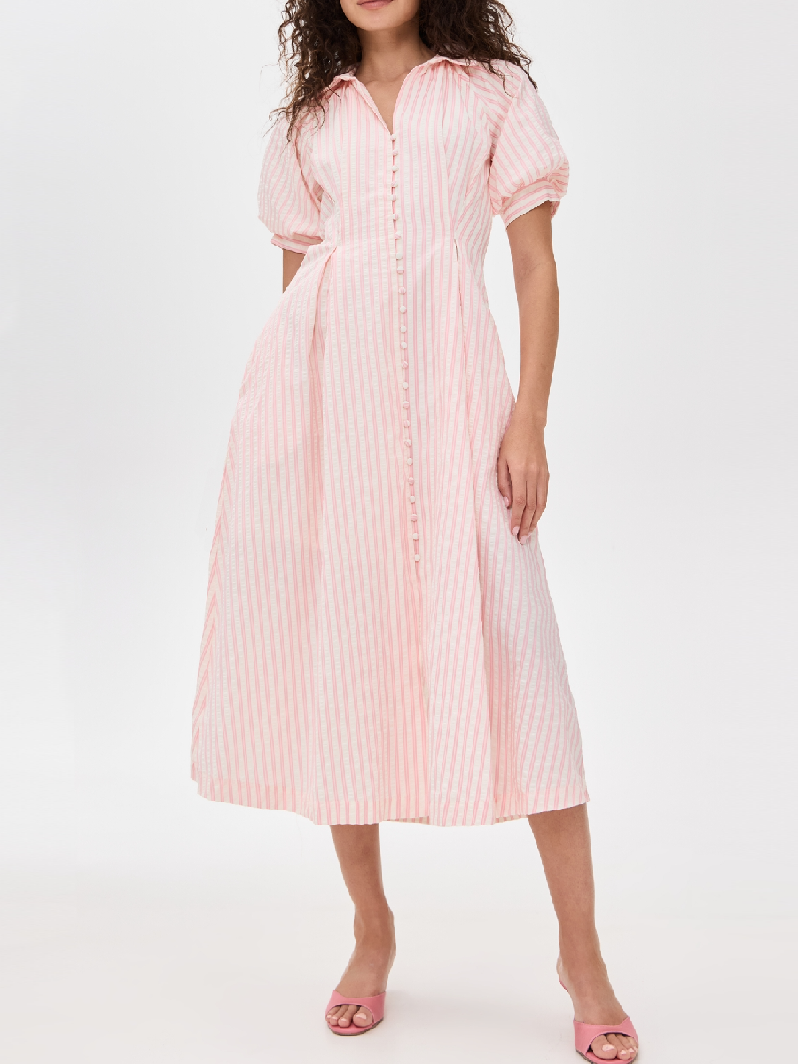 Seersucker Striped Midi Dress