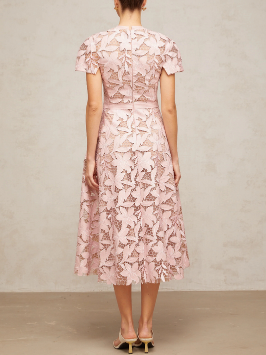Pink Guipure Lace Midi Dress