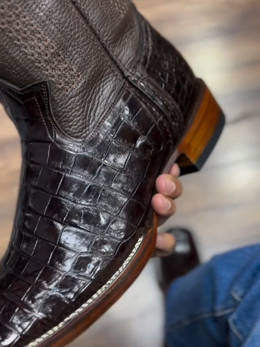 Men's Coffee Crocodile Western Cowboy Boots