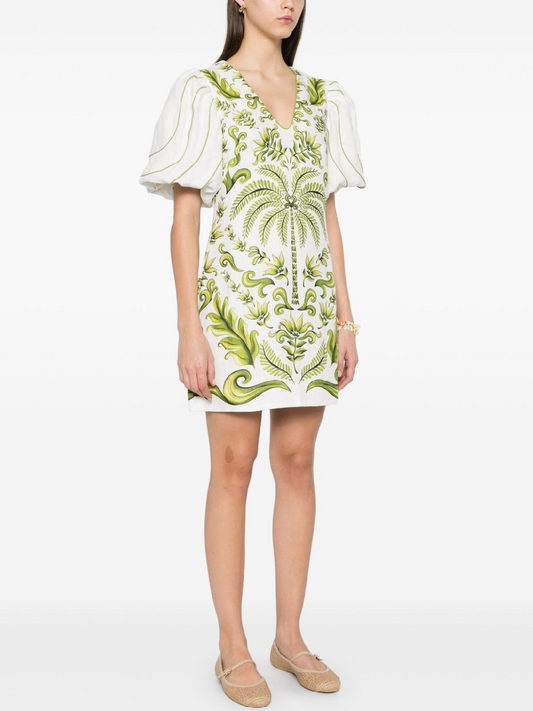 The Light Green Floral Puff Sleeve Dress