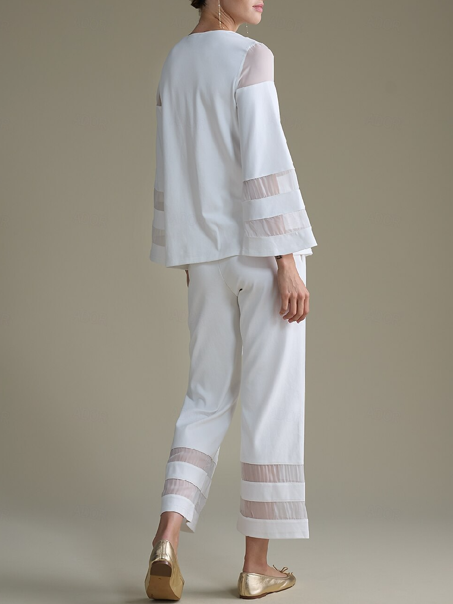 Chiffon Illusion Sleeve Crew Neck Two-Piece Set