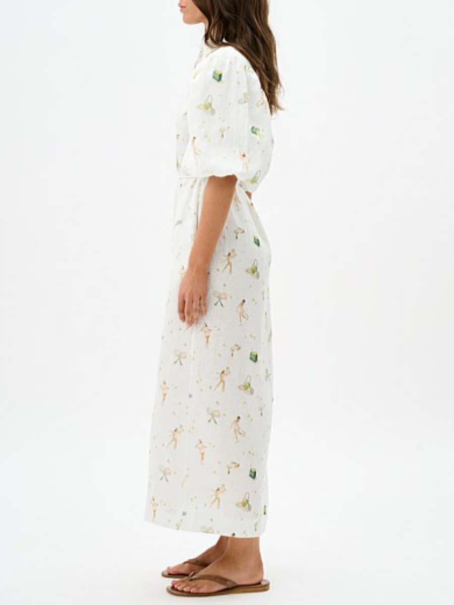 Puff Sleeve Printed Shirt Dress