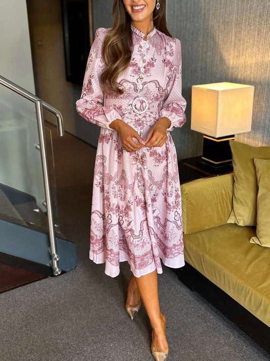 Pink Cotton Floral Shirt Dress