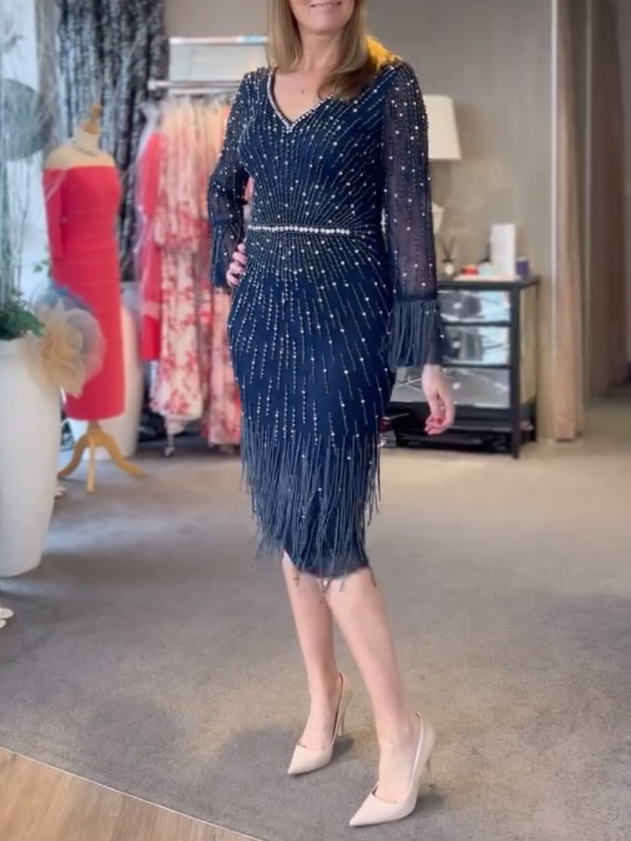 V-neck Diamond Fringe Dress