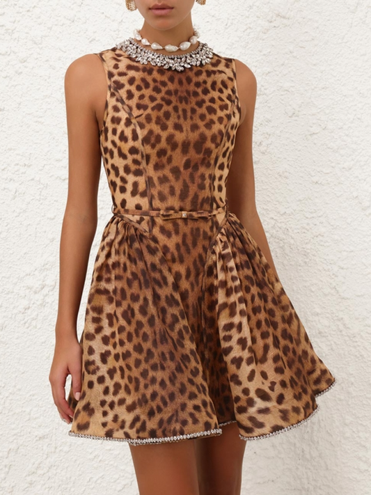 Rhinestone Leopard Print Mini Dress