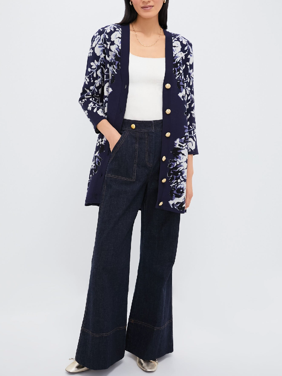 Indigo Reflection Knit Jacquard Marie Dress and Cardigan