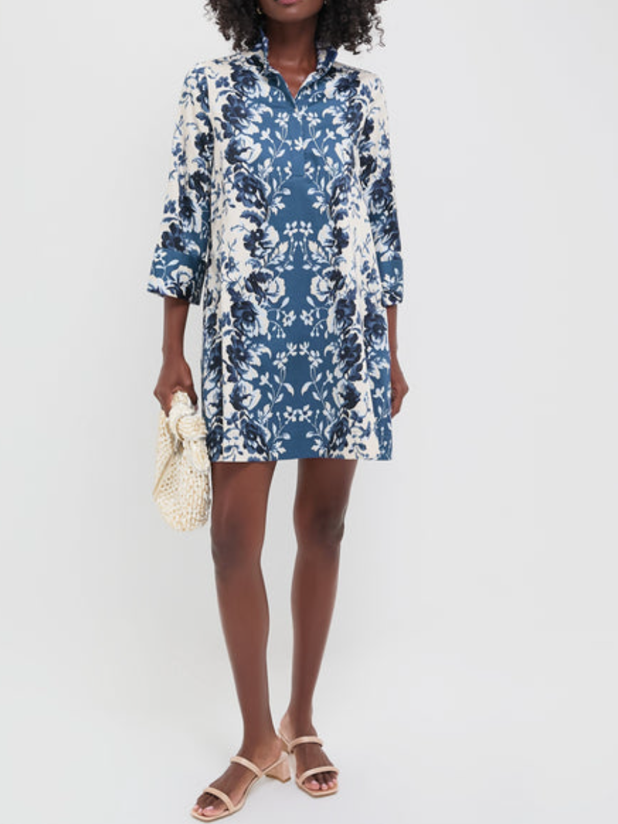 Indigo Reflection Stretch Cotton Megan Dress