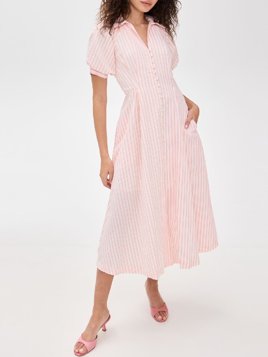 Seersucker Striped Midi Dress