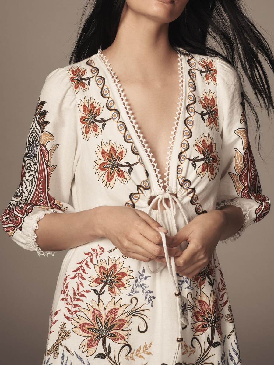 V-Neck Linen Blend Maxi Dress