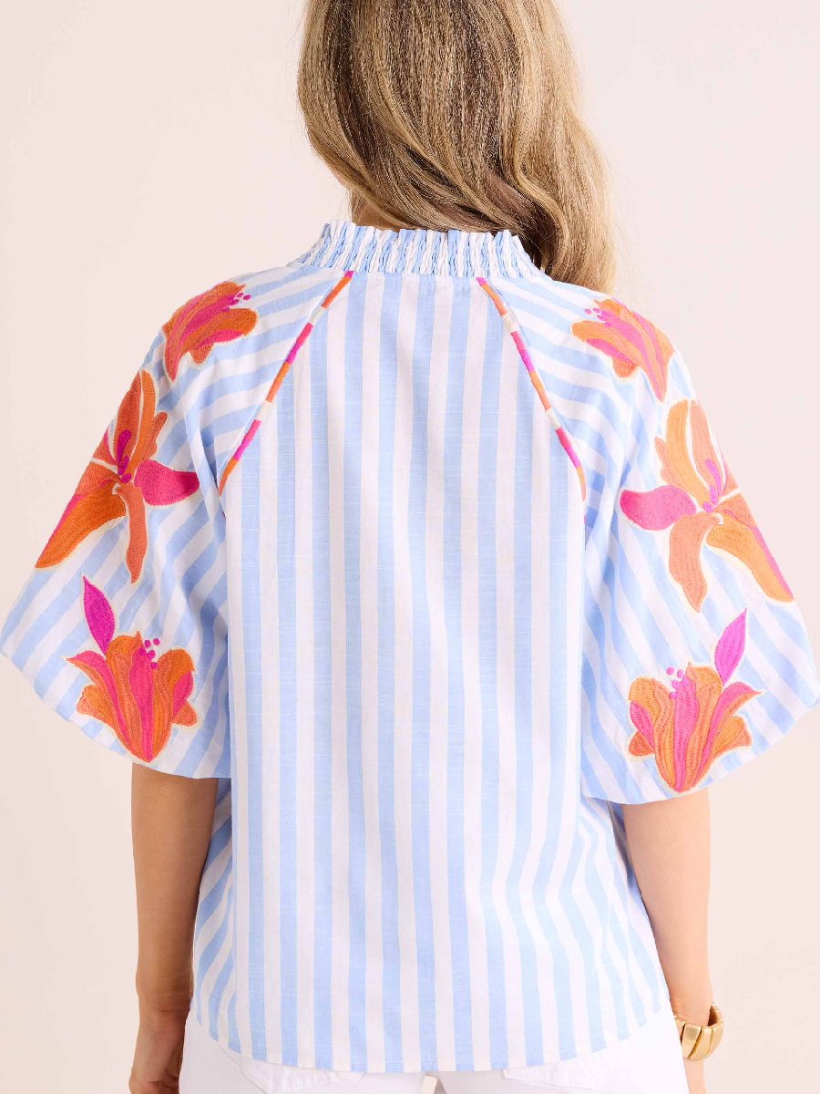 Floral Embroidered Striped Top