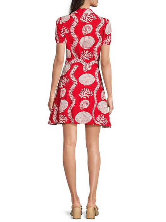 Sea Stripe Puff Sleeve Belted Shirt Dress