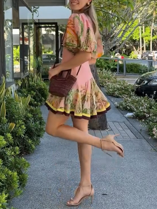 Linen Blend Papaya Mini Dress