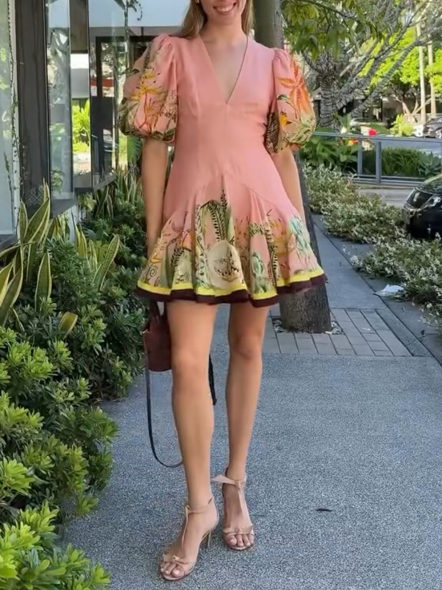 Linen Blend Papaya Mini Dress