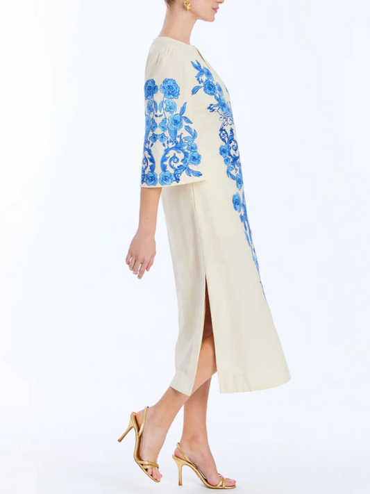 Floral Embroidered Linen Dress