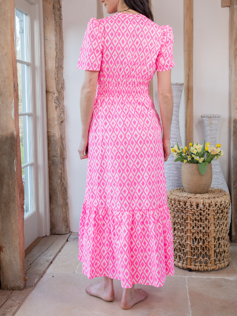Elastic Waist Puffed Sleeves Dress