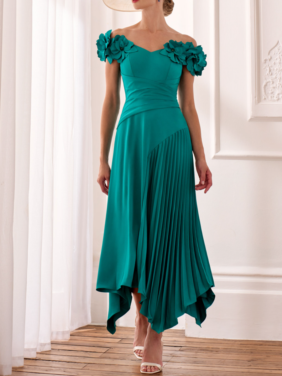 Elegant A-line Pleated Floral Dress