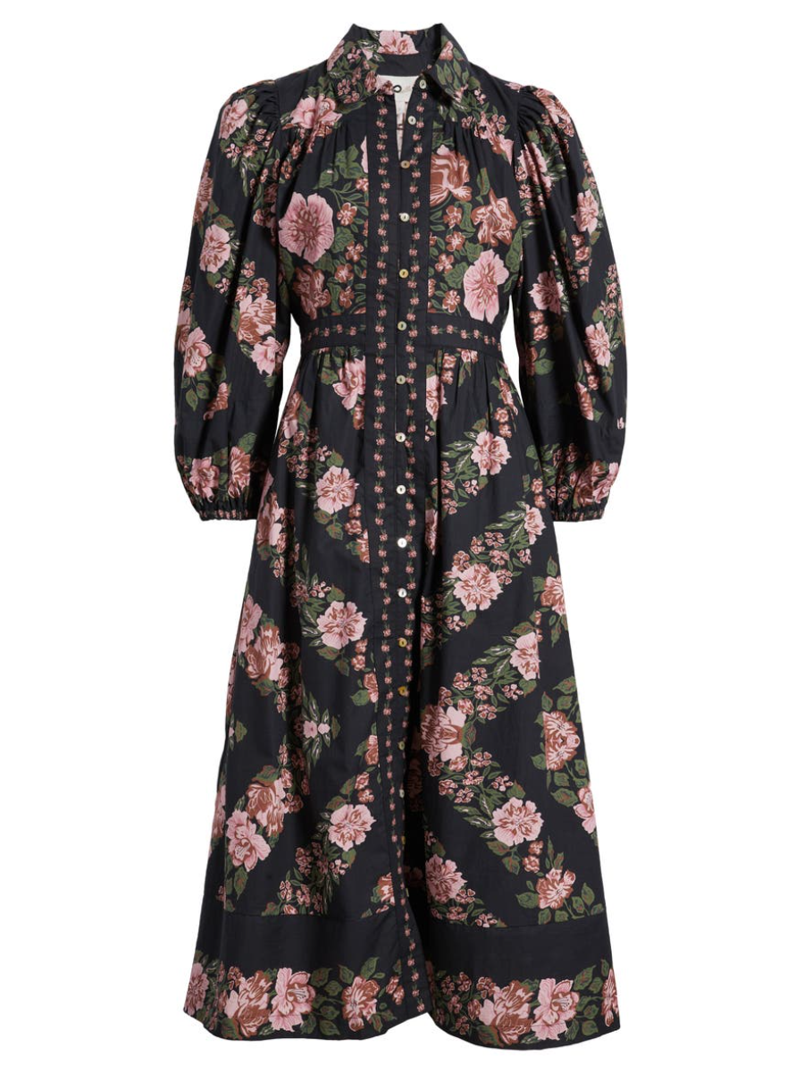 Floral Long Sleeve Organic Cotton Shirtdress