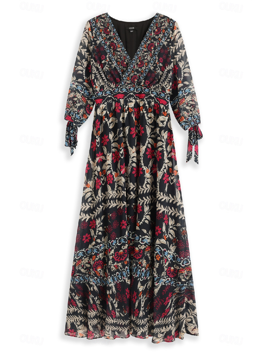 Floral Belted Front Slit Bohemian Dress
