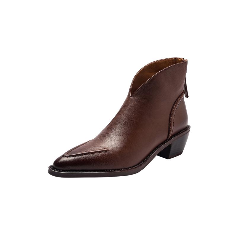Vintage Cowhide Pointed Toe Chunky Heel Boots