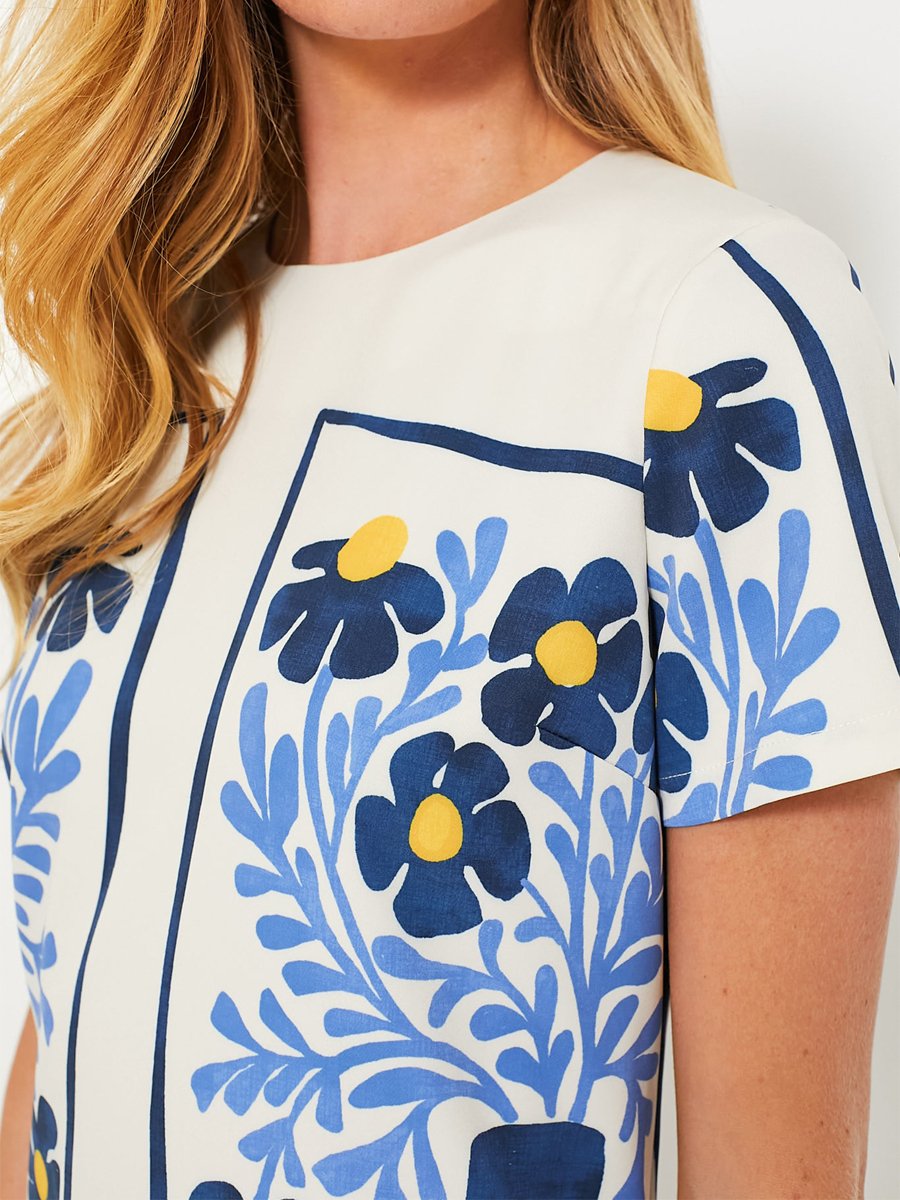 Round Neck Placement Print Dress