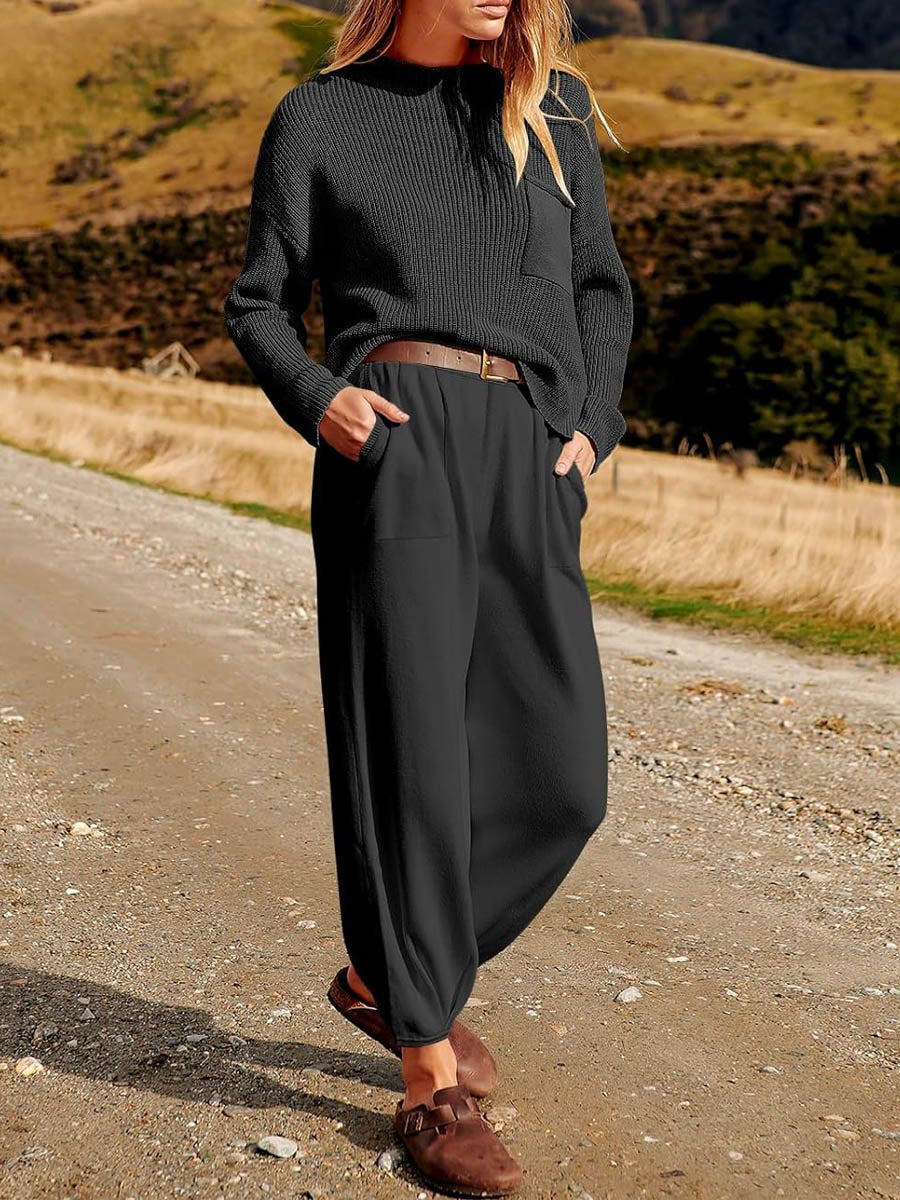 Long Sleeve Knitted Sweater Two-Piece Set