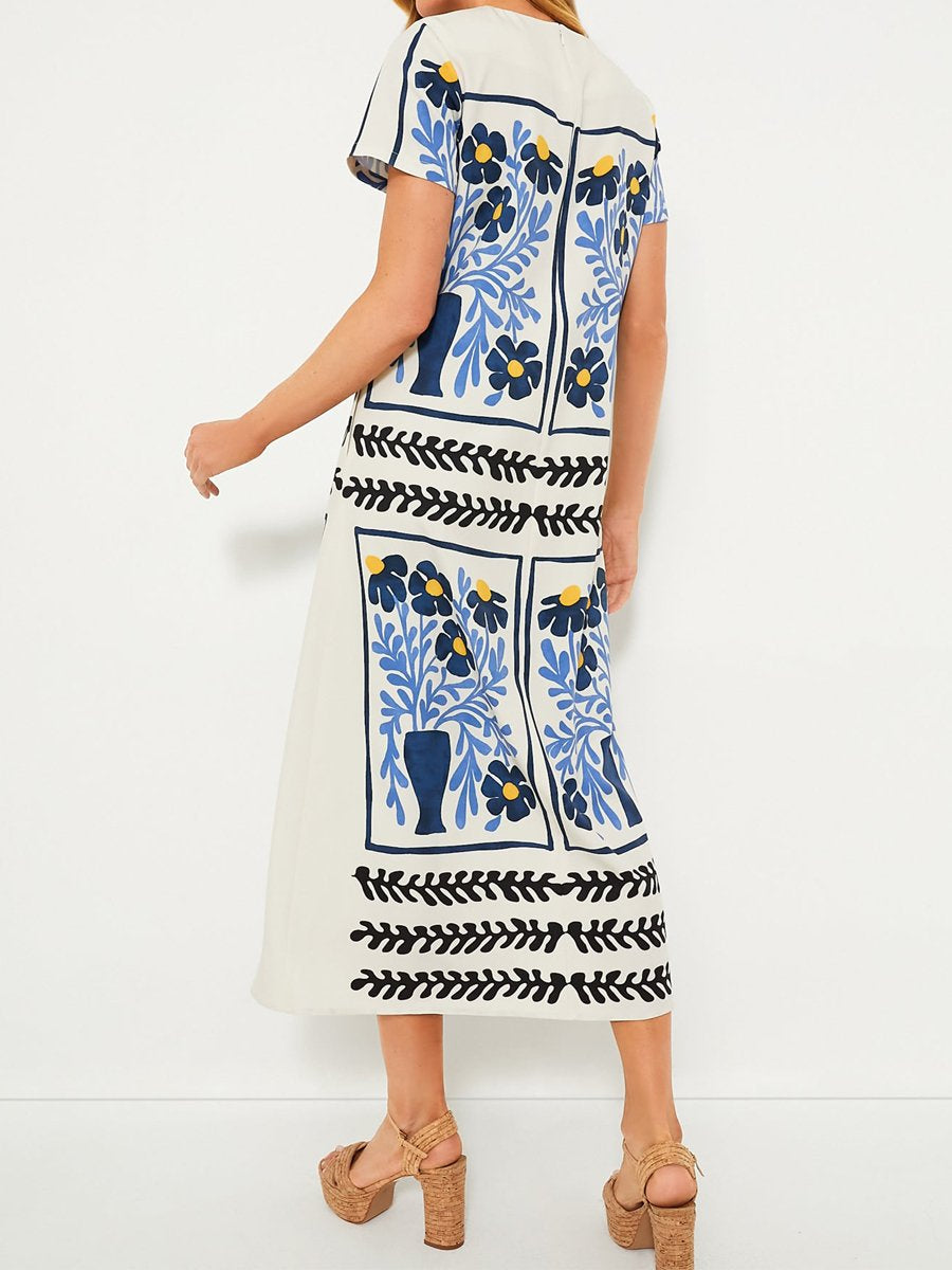 Round Neck Placement Print Dress