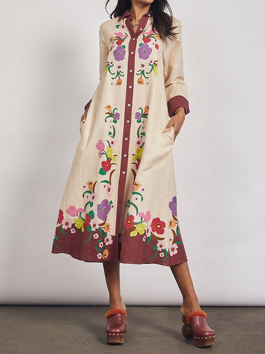 Placement Print Button Up Shirt Dress