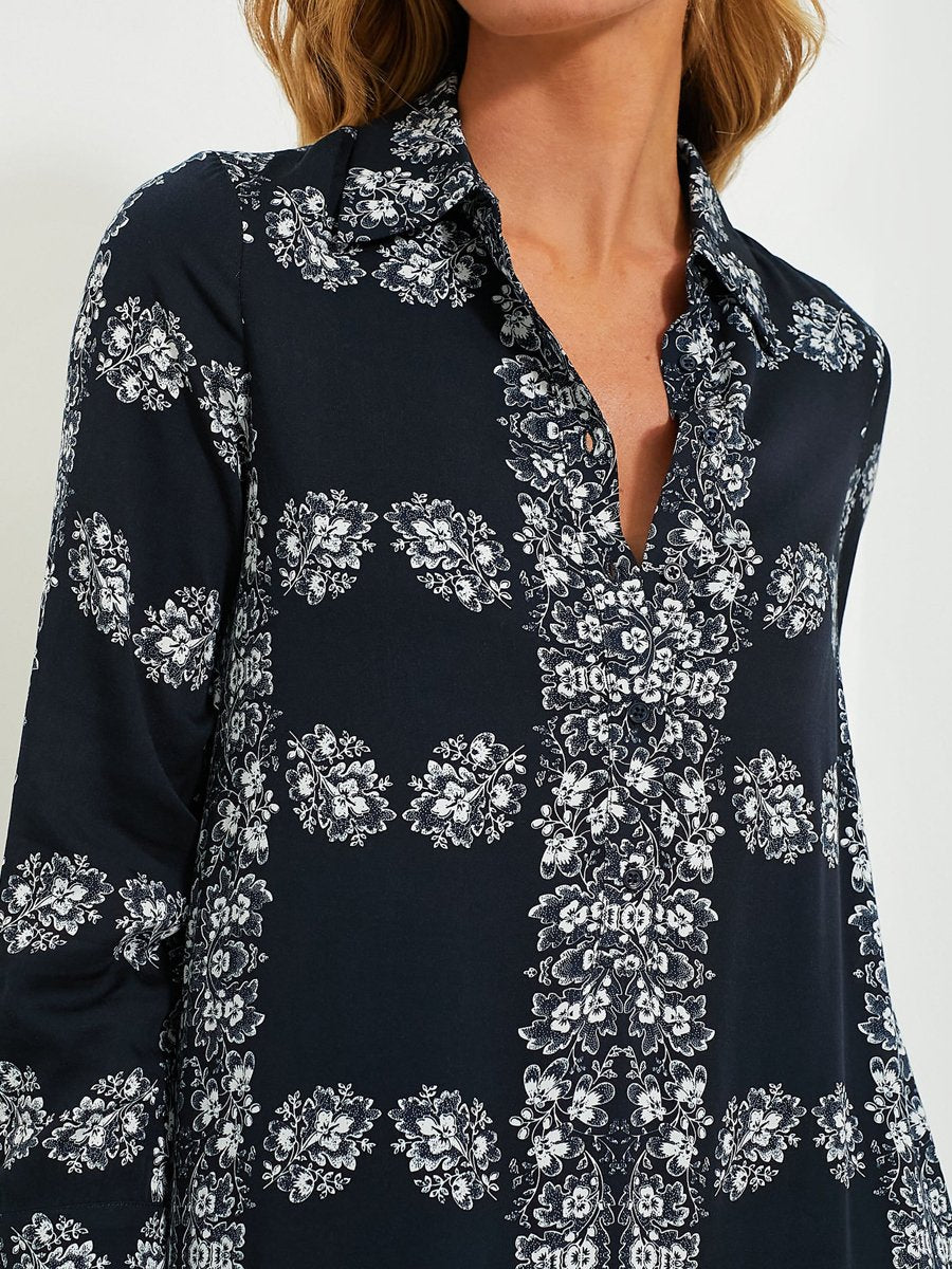 Floral Print Long Sleeve Shirt Dress