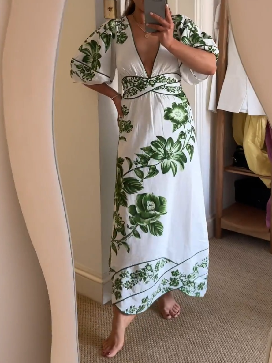 Green Yard Linen Midi Dress