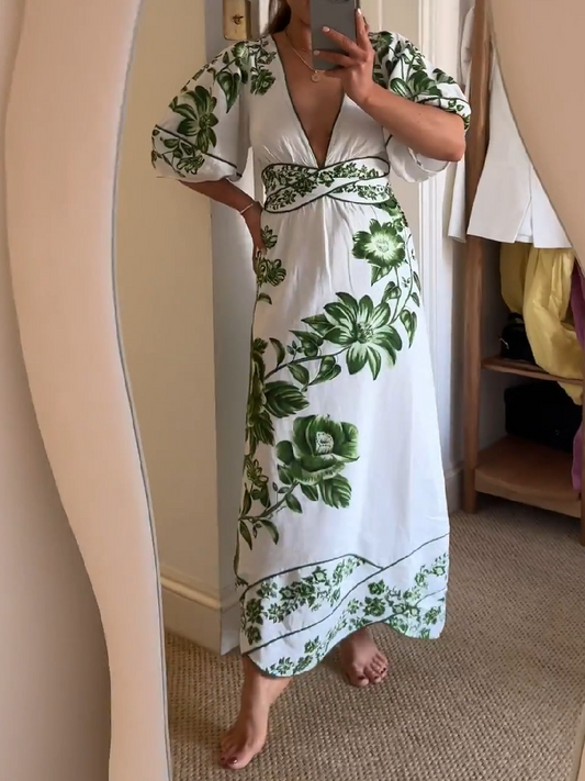 Green Yard Linen Midi Dress